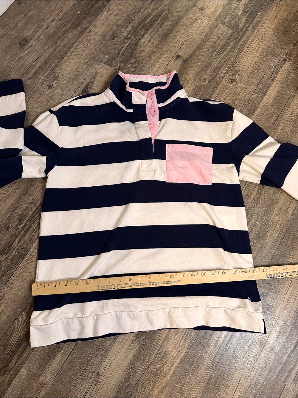 crown & ivy Navy and Pink Striped Button-Down Polo